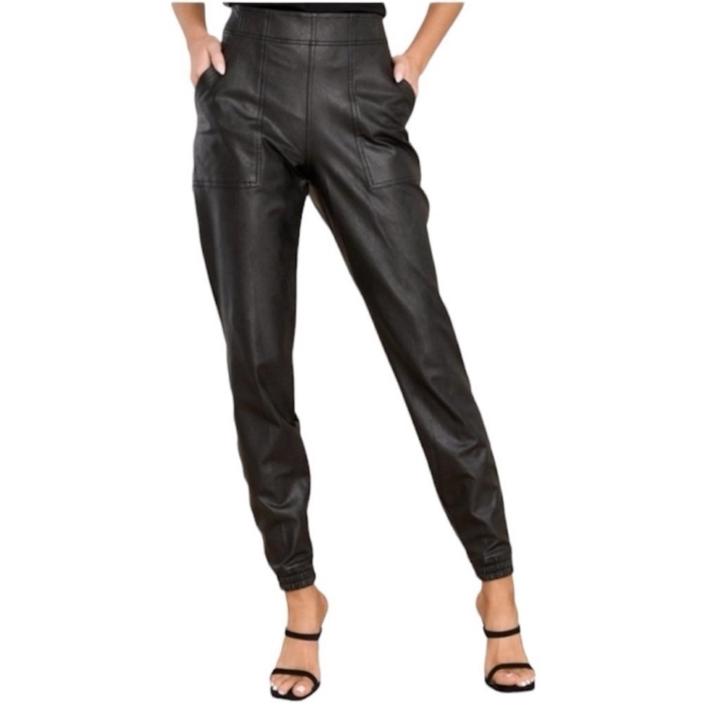 Spanx Black Vegan Leather Joggers, size large